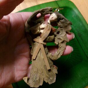 PRIMITIVE angel resin looks like carved bark holding her heart 90s she is beauty
